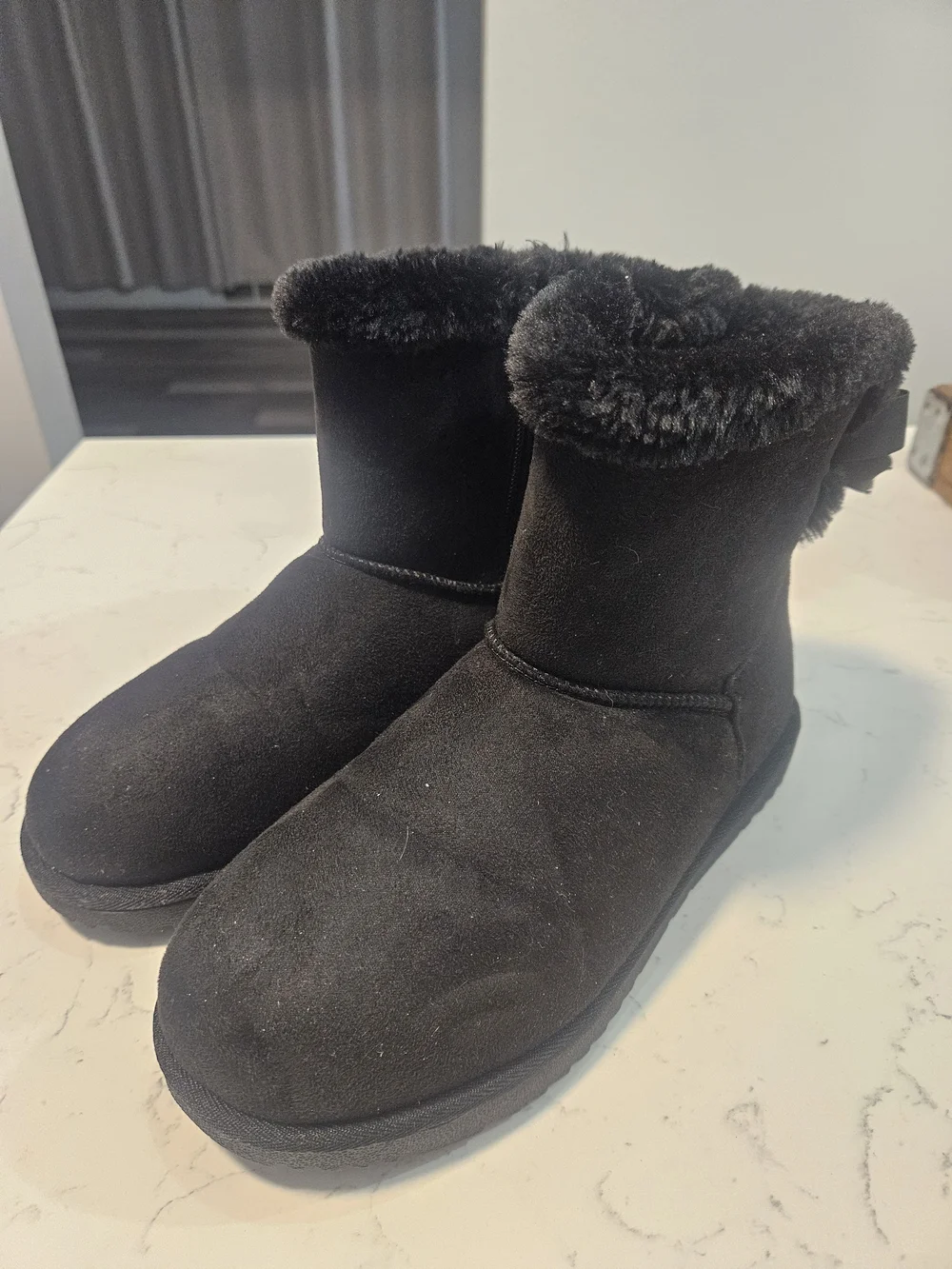 Black Fuzzy Boots With Bows